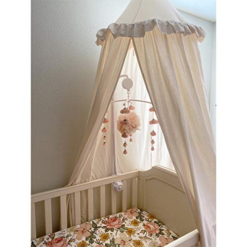  Kids Bed Canopy With Frills Cotton Cover Net For Baby Crib Reading Nook Curtain Hideaway Hanging Round Tent Nursery Bedding Play Room Decor