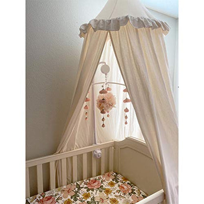  Kids Bed Canopy With Frills Cotton Cover Net For Baby Crib Reading Nook Curtain Hideaway Hanging Round Tent Nursery Bedding Play Room Decor