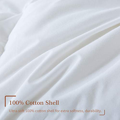  Feather Down Comforter Queen Size - All Season White Down Duvet Insert- Luxurious Hotel Bedding Comforters With 100% Cotton Cover - Queen 90 X 90 Inch