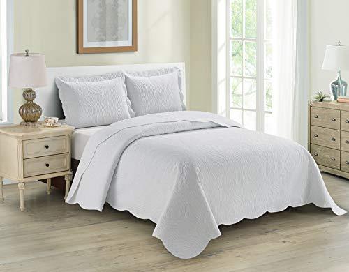  3pc Full/Queen Over Size Luxury Embossed Bedspread Set Light Weight Solid White New