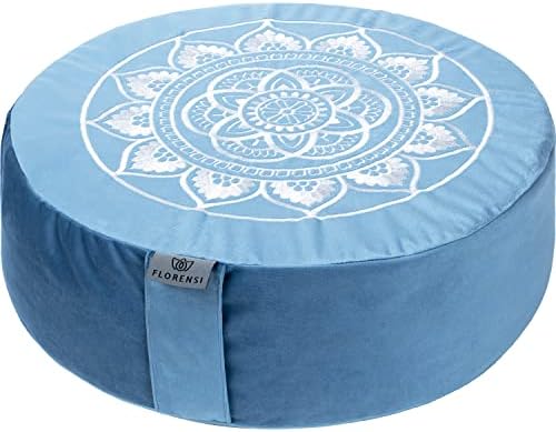  Florensi Meditation Cushion - Comfortable Floor Pillow - Traditional Tibetan Meditation Pillow With Beautiful Velvet Cover - Large Floor Cushion Seating For Adults - Premium Yoga Buckwheat Bolster