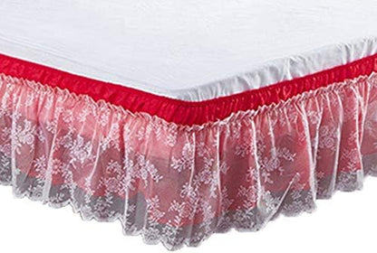  Wrap-Around Lace Bed Skirt Ruffled Bedskirt Dust Cover Ruffle Bed Sheet Case