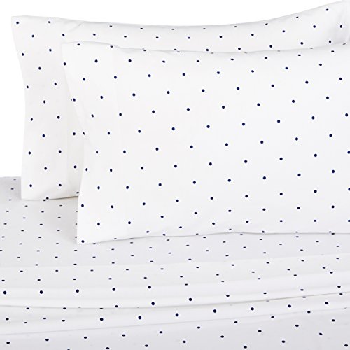  Amazon Brand – Pinzon 170-Gram Flannel Cotton Bed Sheet Set, Queen, Navy Dot