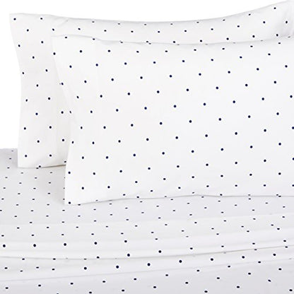  Amazon Brand – Pinzon 170-Gram Flannel Cotton Bed Sheet Set, Queen, Navy Dot