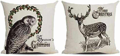  CARROLL Set Of 4 Winter Spring Throw Pillow Cover, Simple Lovely Christmas Animals Pillow Cover, Christmas Decoration Gift Home Decoration Square Sofa Chair Cushion Cover, 18x18 Inch