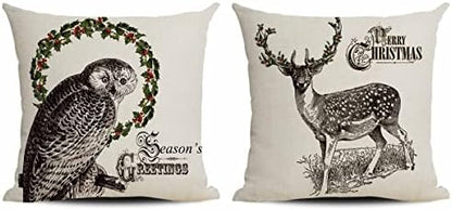  CARROLL Set Of 4 Winter Spring Throw Pillow Cover, Simple Lovely Christmas Animals Pillow Cover, Christmas Decoration Gift Home Decoration Square Sofa Chair Cushion Cover, 18x18 Inch
