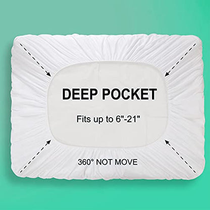  Extra Thick Waterproof Mattress Pad Queen Size Mattress Protector Bed Cover 8-21" Deep Pocket Cooling Quilted Fitted Pillow Top Mattress Topper