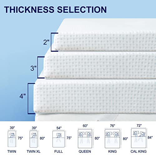  3 Inch Mattress Topper Cover (Only Cover) Mattress Protector Bedding Bamboo Rayon Removable Mattress Encasement For Latex Cool Mattress Cover With Zipper With Adjustable Straps (Queen,White)