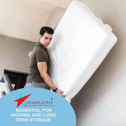  Mattress Bags For Moving Queen Size - Heavy Duty Mattress Storage Bag [2-Pack] 5 Mil Thick Plastic Waterproof Mattress Covers For Moving And Storage With Adhesive Strips For Mattresses