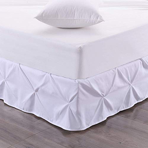  Pinch Pleated Split Corner Bed Skirt 100% Egyptian Cotton 600 Thread Count 15 Inch Drop Luxurious Decorative & Easy To Wash Wrinkle & Fade Resistant (King, White)