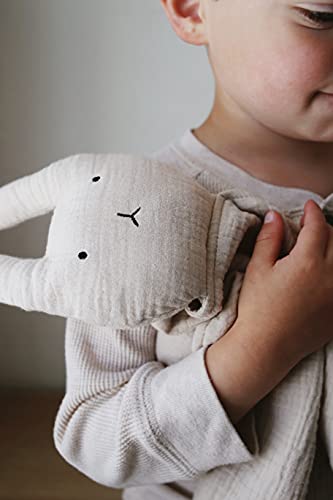  Marlowe & Co Organic Cotton Muslin Lovey Blanket, Organic Cotton Muslin Bunny Security Blanket (Natural Sand)