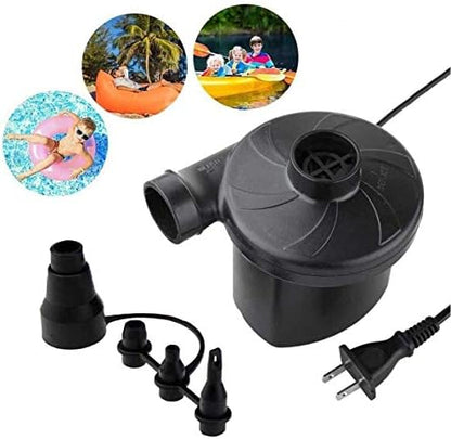  Lectric Air Pump - Air Mattress Pump For Inflatable Couch, Bed, Blow Up Pool Float Raft Boat Toy, Camping Swimming, Portable Quick-Fill Inflator/Deflator Pumps With 4 Nozzles , AC 110-120 Volt Black