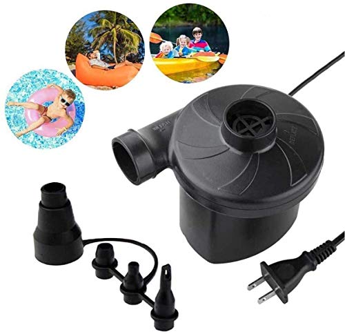  Lectric Air Pump - Air Mattress Pump For Inflatable Couch, Bed, Blow Up Pool Float Raft Boat Toy, Camping Swimming, Portable Quick-Fill Inflator/Deflator Pumps With 4 Nozzles , AC 110-120 Volt Black