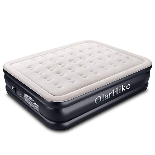  OlarHike Queen Size Air Mattress With Built-in Pump, Inflatable Blow Up Air Bed Raised Double High Airbed Height: 18", Grey