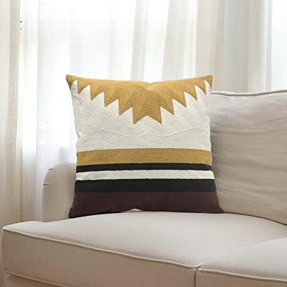  IKATYARN Black White Coffee Aztec Embroidery Throw Pillow Cover,Boho Tribal Geometric Pillowcase, Modern Farmhouse Brown Cushion Case For Couch Sofa Bed, 18"x18"