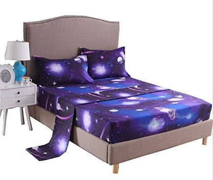  A Nice Night Galaxy 3D Printing Bed Sheet Bedding Set,Soft Microfiber Fitted Sheet Set,Galaxy Themed Sheets 4 Pcs Flat Sheet& Fitted Sheets With 2 Pillowcases (Full, 07)