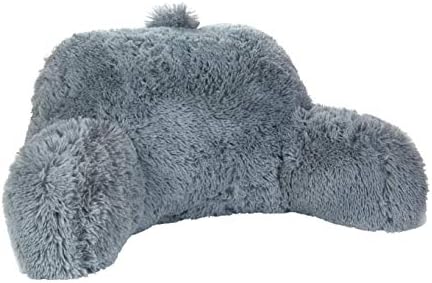  Shaggy Bed Rest Back Support Pillow For Adults And Kids, Lumbar And Arm Support On Bed, Chair, Couch, Sofa And Floor - Large Reading Pillow, 30" X 21", Cool Gray