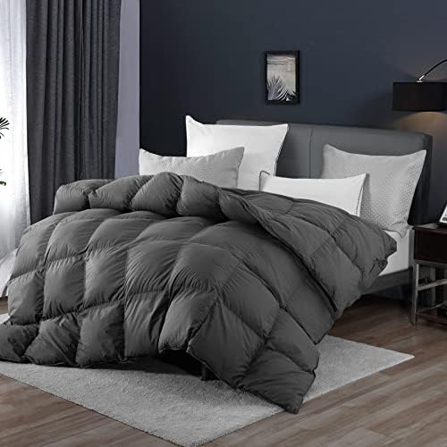  Goose Down And Feather Comforter Queen Size Soft Grey Bedding Comforter Warm Duvet Insert With 8 Corner Tabs Medium Warmth-90x90Inches