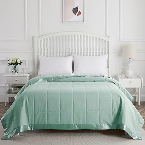  COMFLIVE Down Alternative Blanket With Satin Trim, Queen Size Blanket For Bed, Lightweight Blanket For All Seasons - Winter Summer Comfort Soft (Beige, Full/Queen)