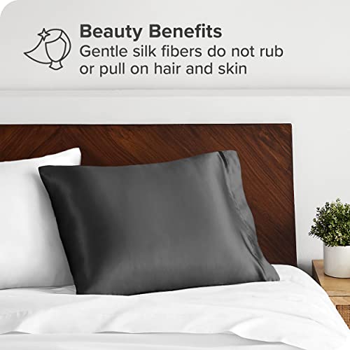  Silk Mulberry Pillowcases - Standard/Queen Size - For Hair And Skin - Grey Pillowcases - Easy Care - 100% Pure Premium Mulberry Silk - Zipper Closure (Standard, Grey)