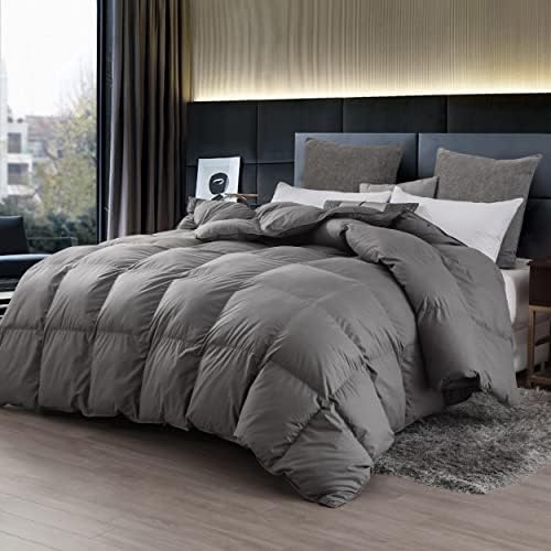  White Goose Down Feathers Comforter All Season Duvet Insert King Size Down Quilt, 100% Cotton With 8 Corner Tabs,700+ Fill Power