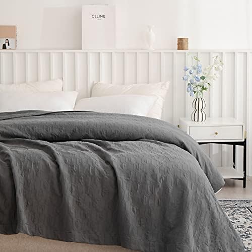  100% Cotton Bedspread Jacquard Super Soft Pattern Quilt Textured Coverlet Home Collection Reversible - Princeton Dark Grey, Twin