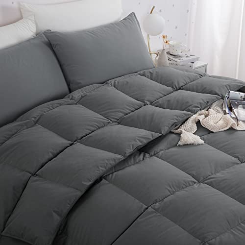  120x120 Oversized King Down And Feather Comforter, 50% Down 500+ Fill Power Grey Duvet Insert With 100% Cotton Cover, Fluffy Extra Large Comforter With Corner Tabs