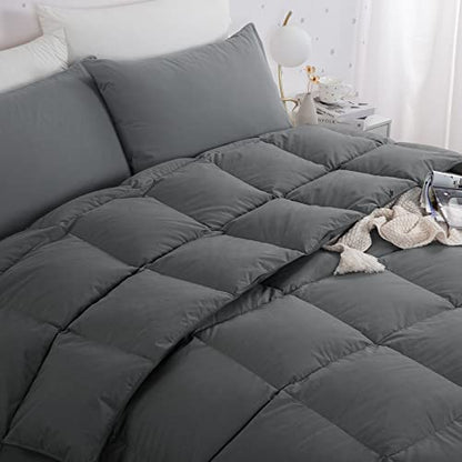  120x120 Oversized King Down And Feather Comforter, 50% Down 500+ Fill Power Grey Duvet Insert With 100% Cotton Cover, Fluffy Extra Large Comforter With Corner Tabs