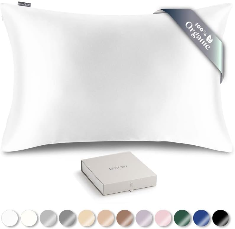  RENESSY Organic Silk Pillowcase - 100% Organic Mulberry Silk, 22 Momme, Naturally Hypoallergenic, Promotes Hair And Skin Health, 1 Piece (Queen Size 20x30 Inches, Natural Silk Off-White)