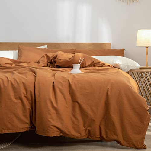  Burnt Orange Duvet Cover Twin Size, 100% Washed Cotton Duvet Cover Set Solid Orange Bedding Set Lightweight Comforter Cover 3 Pieces With Zipper Closure, 1 Duvet Cover 68x90 Inches And 2 Pillow Shams