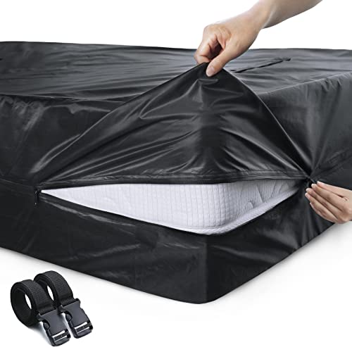  Mattress Bags For Moving, Twin Mattress Bags For Storage, Heavy Duty Mattress Bag With 8 Handles & Adjustable Straps, 100% Waterproof Mattress Cover For Moving, Reusable Thick Tarp, Black
