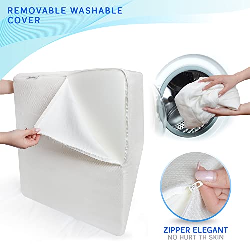  Leg Elevation Pillow With Memory Foam Top - Elevated Leg Rest Pillow For Circulation, Swelling, Knee Pain Relief - Wedge Pillow For Legs, Sleeping, Reading, Relaxing - Washable Cover (8 Inch)