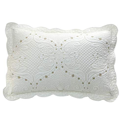  Brandream Cream White Vintage Embroidered Pillow Shams Standard Size Quilted Pillow Shams Set Of 2 Ultra Soft