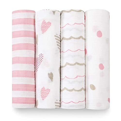  Aden + Anais Swaddle Blanket, Boutique Muslin Blankets For Girls & Boys, Baby Receiving Swaddles, Ideal Newborn & Infant Swaddling Set, Perfect Shower Gifts, 4 Pack, Jungle Jam