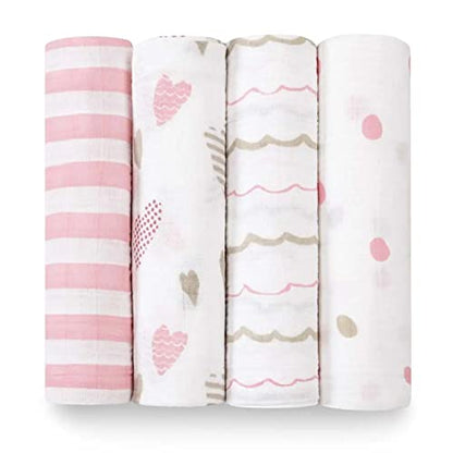  Aden + Anais Swaddle Blanket, Boutique Muslin Blankets For Girls & Boys, Baby Receiving Swaddles, Ideal Newborn & Infant Swaddling Set, Perfect Shower Gifts, 4 Pack, Jungle Jam