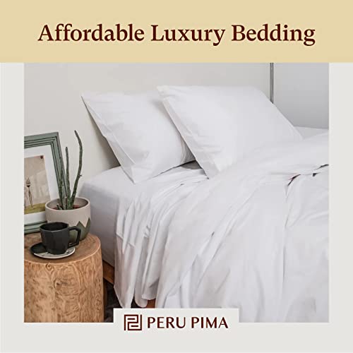  415 Thread Count Percale Duvet Cover Set - 100% Peruvian Pima Cotton - Premium And Breathable With Hidden Zip Closure - White Solid Color - Twin/Twin XL Size, 2 Piece Duvet Cover Set