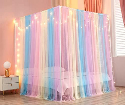  Princess Canopy Bed Curtains Bed Canopy Curtains With Lights For Queen Size Bed Drapes,8 Panels Canopies With 2 Lights,Room Décor (Full/Queen, White)