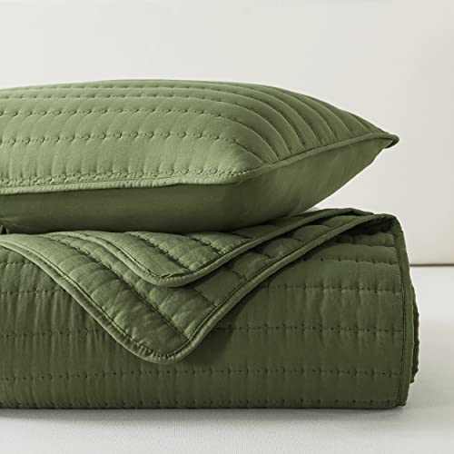  Olive Dark Green King Size Quilt Bedding Sets With Pillow Shams, Lightweight Soft Bedspread Coverlet, Forest Quilted Blanket Thin Comforter Bed Cover For All Season, 3 Pieces, 104x90 Inches
