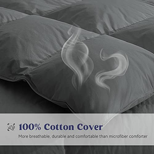  Puredown® Goose Feather Down Comforter Twin Size, All Season Medium Warmth Duvet Insert, Luxury Hotel Collection Bedding Comforters, Ultra Soft 100% Cotton Cover Shell(68x90,Dark Grey)