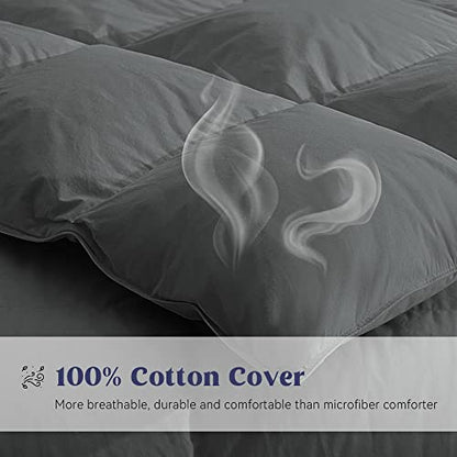  Puredown® Goose Feather Down Comforter Twin Size, All Season Medium Warmth Duvet Insert, Luxury Hotel Collection Bedding Comforters, Ultra Soft 100% Cotton Cover Shell(68x90,Dark Grey)