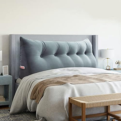  VERCART Large Headboard Pillow Wedge Bed Rest Reading Pillow Daybed Pillows Triangular Headboard Wedge Pillows Bolster Gap Filler Triangle Back Cushion Long Wedge Pillow, Velvet Light Gray Twin