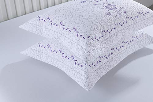  MarCielo 2 Pack Throw Pillow Covers Euro Sham Covers Pillow Shams Pillow Cover Embroidery (Standard, White/Lavender)