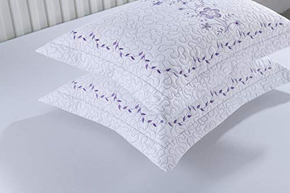  MarCielo 2 Pack Throw Pillow Covers Euro Sham Covers Pillow Shams Pillow Cover Embroidery (Standard, White/Lavender)
