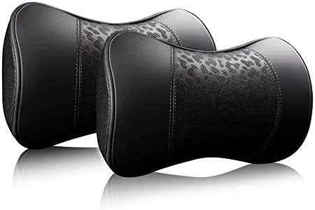  HAOTULE Car Leather Neck Pillows, Neck Rest Cushions,100% Memory Foam Cervical Support, Comfortable Travel Car Seats And Home Office Soft Pillows, Black A Set (2 Pcs)