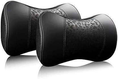  HAOTULE Car Leather Neck Pillows, Neck Rest Cushions,100% Memory Foam Cervical Support, Comfortable Travel Car Seats And Home Office Soft Pillows, Black A Set (2 Pcs)