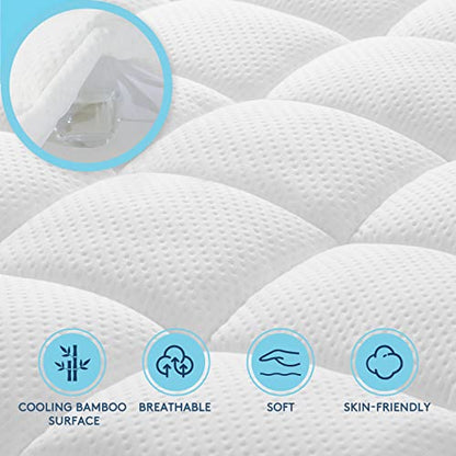 Dual Layer 4 Inch Memory Foam Mattress Topper Queen Size, Breathable & Medium Support, 2 Inch Cooling Gel Memory Foam & 2 Inch Bamboo Pillow Top Mattress Pad Cover For Back Pain