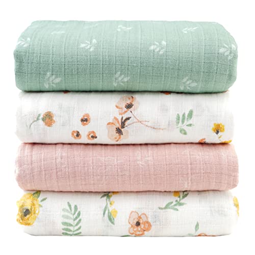  Viviland Swaddle Blanket, 100% Cotton Muslin Swaddle Blanket For Boys Girls, 4 Pack Baby Swaddle Blanket Muslin Swaddle Receiving Blanket For Newborn, Muslin Blanket Soft Silky Breathable, 47X47In