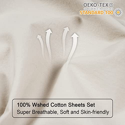  PHF 100% Washed Cotton Ruffle Pillowcases Standard Size, 2 Pack 20" X 26" Pillow Shams, No Insert, Ultra Soft Cotton Linen Like Pillow Cases,Decorative Farmhouse Bedding Pillow Covers, Linen
