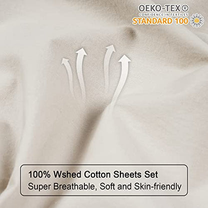  PHF 100% Washed Cotton Ruffle Pillowcases Standard Size, 2 Pack 20" X 26" Pillow Shams, No Insert, Ultra Soft Cotton Linen Like Pillow Cases,Decorative Farmhouse Bedding Pillow Covers, Linen