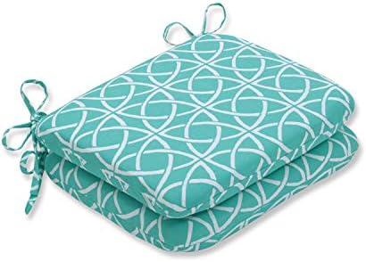 Pillow Perfect Outdoor/Indoor Catamaran Tile Aqua Square Corner Seat Cushions, 20" X 20", Blue, 2 Pack